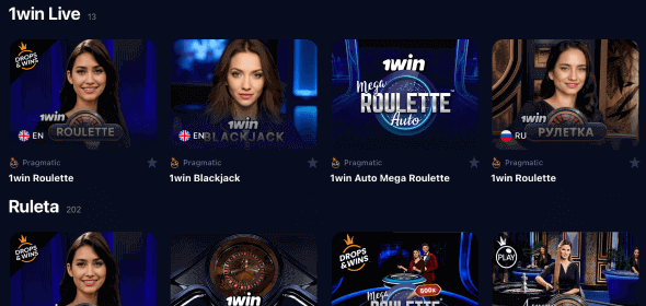 Juega a juegos en vivo en el casino 1Win Ve al catálogo y elige un juego en vivo